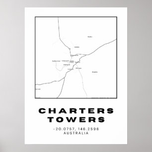 Poster Carte des tours de chartes minimalistes avec coord