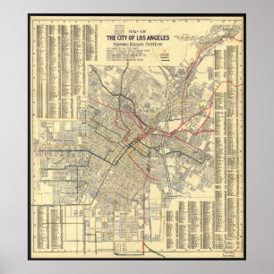Poster Carte des transports en commun de Los Angeles en 1