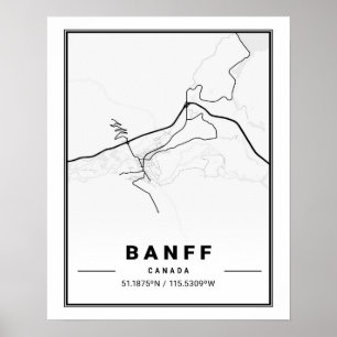 Poster Carte des villes de voyage de Banff Alberta