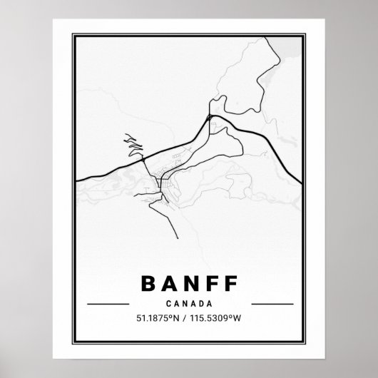 Poster Carte des villes de voyage de Banff Alberta (Devant)
