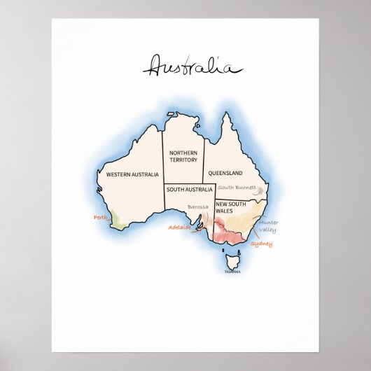 Poster Carte des vins d'Australie (Devant)