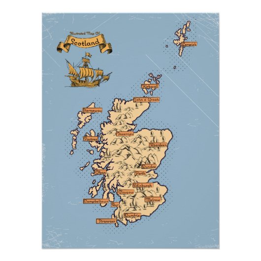 Poster Carte des voyages illustrée de l'Écosse (Devant)