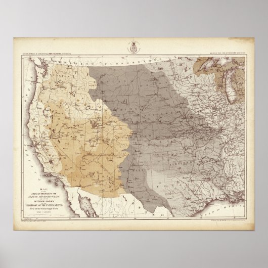 Poster Carte des zones de drainage aux États-Unis (Devant)