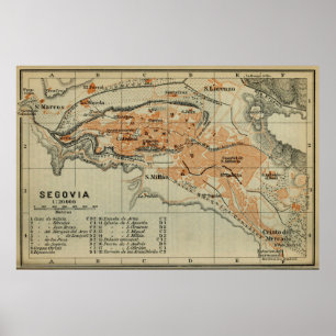Poster Carte d'Espagne de Ségovie vintage (1913)