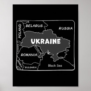 Poster Carte dessinée à la main en ligne blanche de l'Ukr