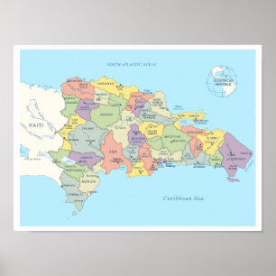 Poster Carte détaillée de la République Dominicaine