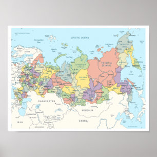 Poster Carte détaillée de l'affiche de Russie