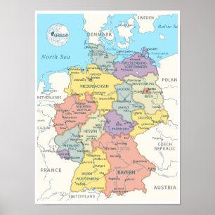 Poster Carte détaillée de l'Allemagne
