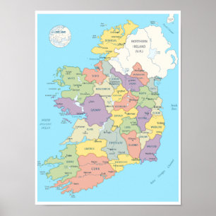 Poster Carte détaillée de l'Irlande