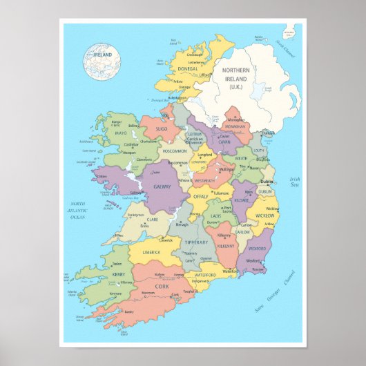 Poster Carte détaillée de l'Irlande (Devant)