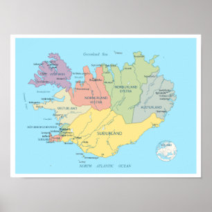 Poster Carte détaillée de l'Islande