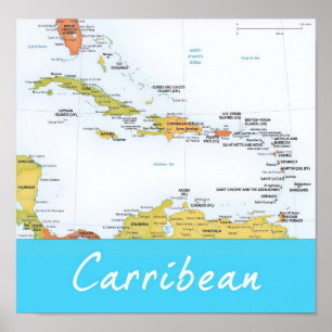 Poster Carte détaillée des Caraïbes