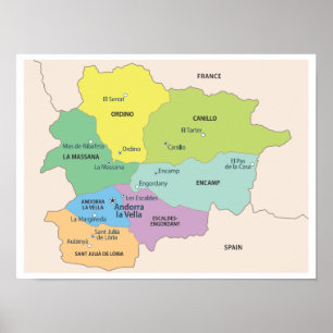 Poster Carte détaillée des régions d'Andorre