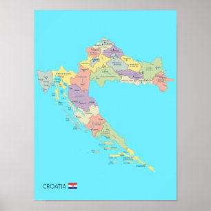 Poster Carte détaillée des régions de Croatie