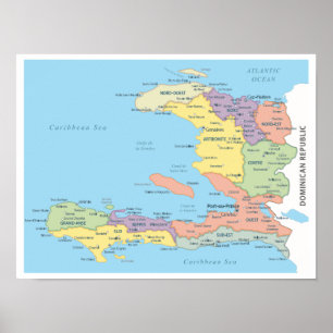 Poster Carte détaillée des régions d'Haïti