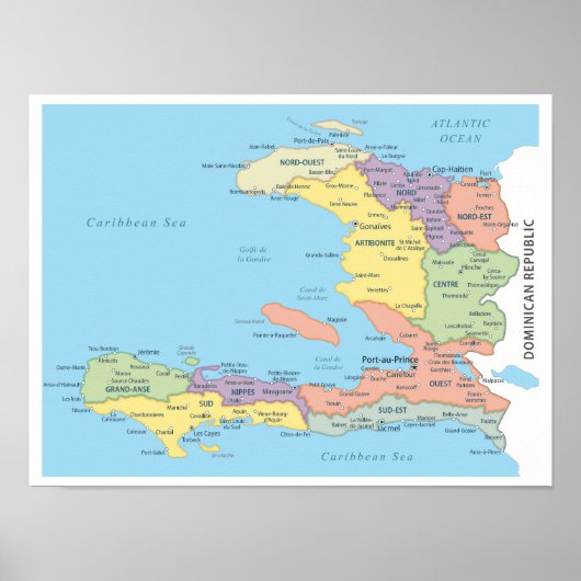 Poster Carte détaillée des régions d'Haïti (Devant)