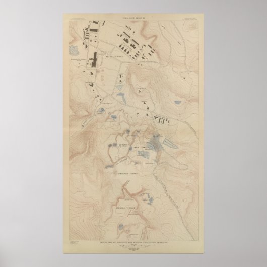 Poster Carte détaillée des sources thermales Mammoth (Devant)