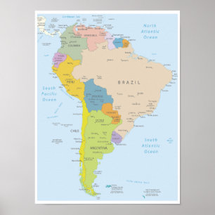 Poster Carte détaillée du continent sud-américain