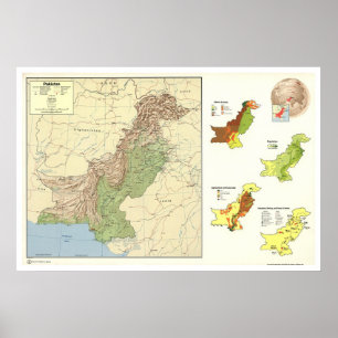 Poster Carte détaillée du Pakistan - 1973