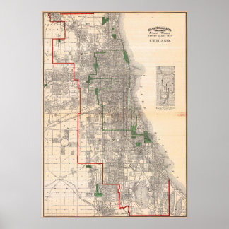 Poster Carte détaillée vintage des routes de Chicago