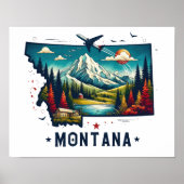 Poster Carte d'état Retro Vintage Montana (Devant)