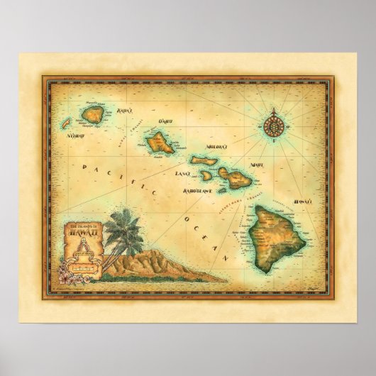 Poster "Carte d'Hawaï" (Devant)