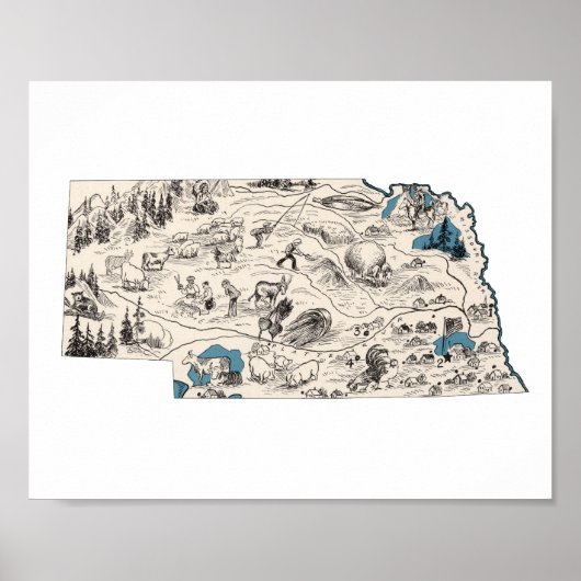 Poster Carte d'image Vintage du Nebraska (Devant)