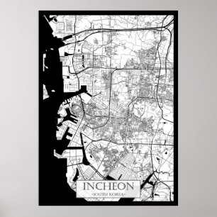 Poster Carte d'Incheon Corée du Sud