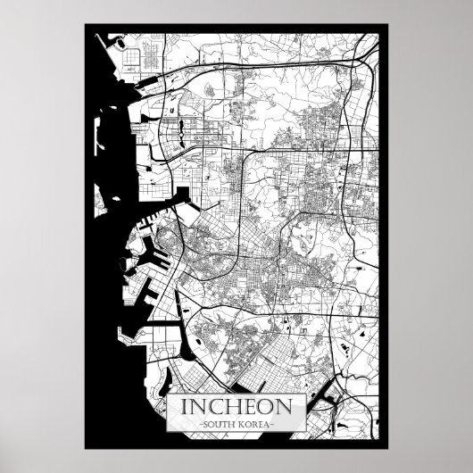 Poster Carte d'Incheon Corée du Sud (Devant)