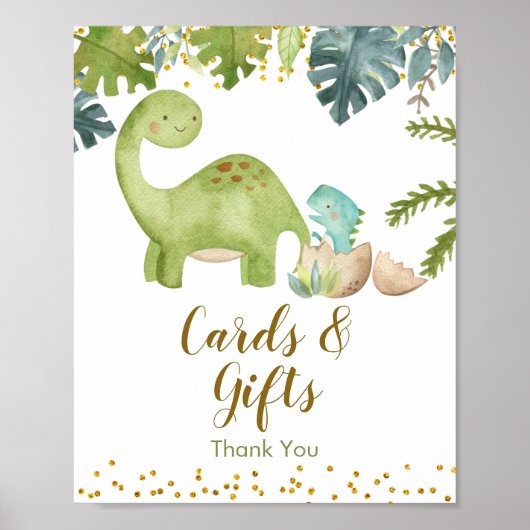 Poster Carte Dinosaure Aquarelle et signe cadeau (Devant)