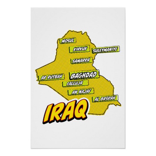 Poster Carte d'Irak illustrée par l'art pop (Devant)