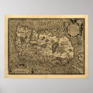Poster Carte d'Irlande d'Ortelius (1598)