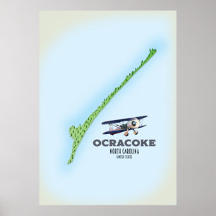 Poster Carte d'Ocracoke Caroline du Nord États-Unis