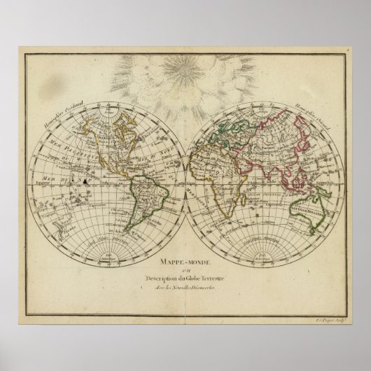 Poster Carte Double hémisphère (Devant)