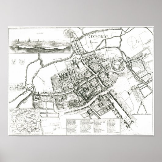 Poster Carte d'Oxford, 1643 (Devant)