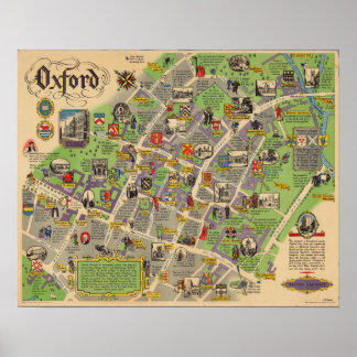Poster Carte d'Oxford, Angleterre (Chemins de fer britann