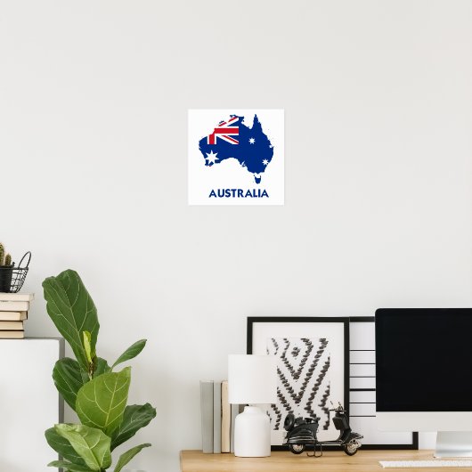 POSTER CARTE DRAPEAU AUSTRALIENNE (Bureau à domicile)