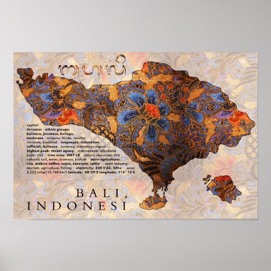 Poster Carte Du Batik Traditionnel De Bali (Devant)