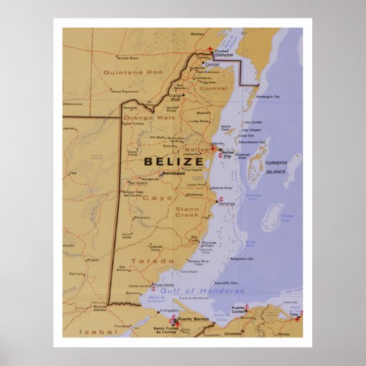 Poster Carte du Belize (1990) Atlas des pays d'Amérique c (Devant)