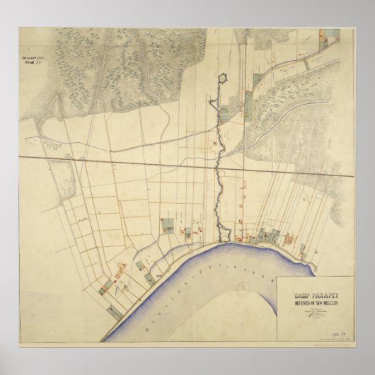 Poster Carte du Camp Parapet Louisiana 1863-64 (Devant)