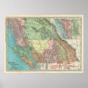 Poster Carte du Canada de l'ancienne Colombie-Britannique