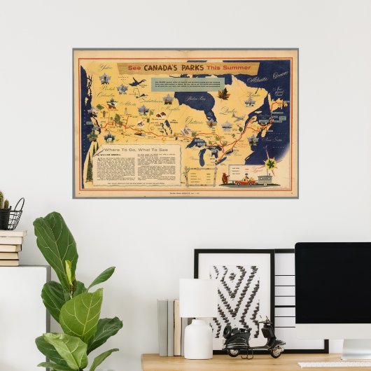 Poster Carte du Canada - Parcs Canada (Bureau à domicile)