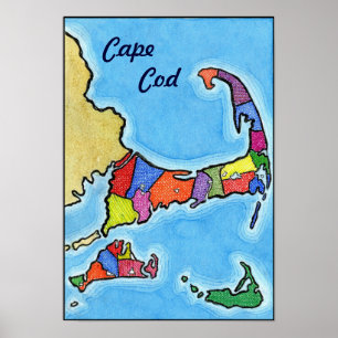 Poster Carte du Cap Cod unique et amusante