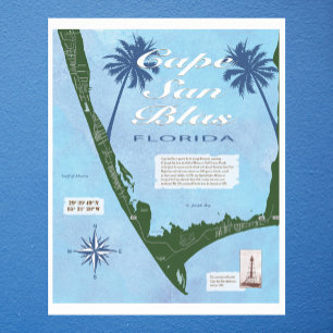 Poster Carte du Cap San Blas Floride
