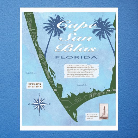Poster Carte du Cap San Blas Floride