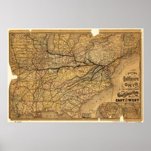 Poster Carte du chemin de fer Baltimore et Ohio en 1876 (Devant)