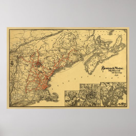 Poster Carte du chemin de fer Boston et Maine 1898 (Devant)