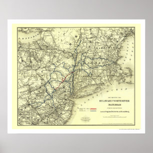 Poster Carte du chemin de fer Delaware & North River 1890