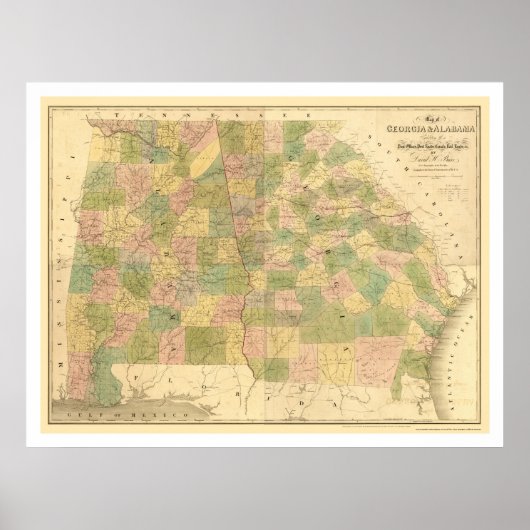 Poster Carte du chemin de fer Georgia & Alabama 1839 (Devant)