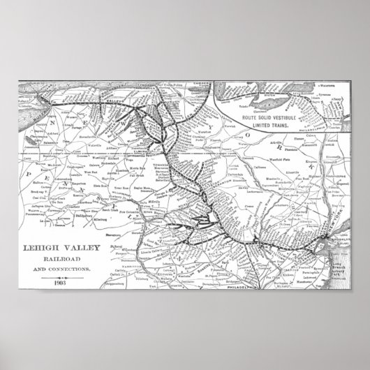 Poster Carte du chemin de fer Lehigh Valley 1903 (Devant)
